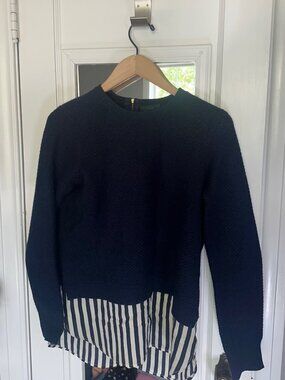 J.CREW Navy blue White Stripe Lambswool Silk Shirttail Sweater